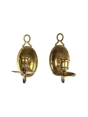 Vintage Pair of 6 inches Oval Brass Wall Candle Sconces Revival Style